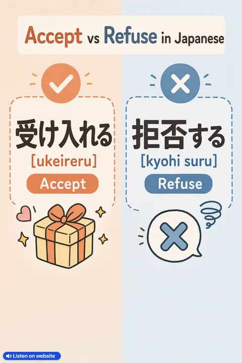 Accept vs Refuse in Japanese vocabulary chart