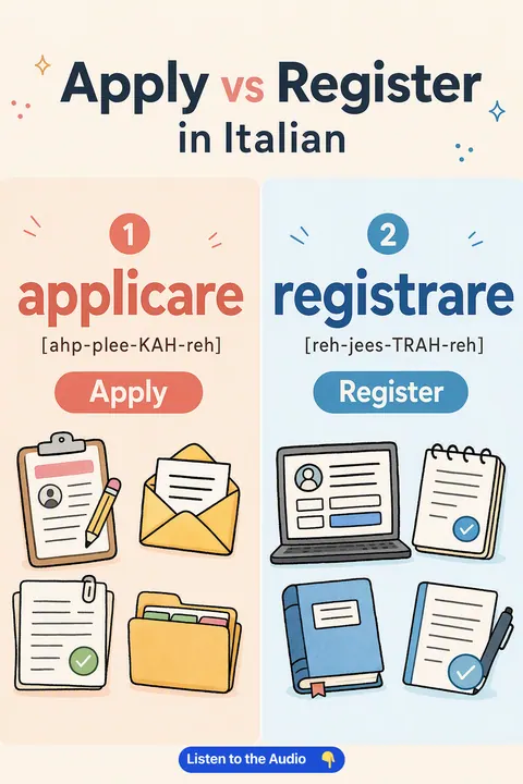 Apply vs Register in Italian vocabulary chart