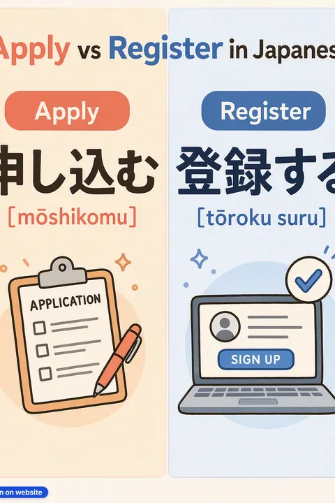 Apply vs Register in Japanese vocabulary chart