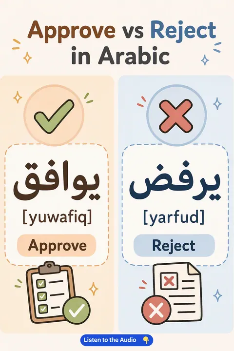 Approve vs Reject in Arabic vocabulary chart