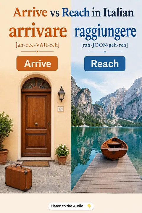 Arrive vs Reach in Italian vocabulary chart