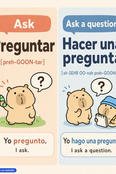 Ask vs Ask a question in Spanish vocabulary chart
