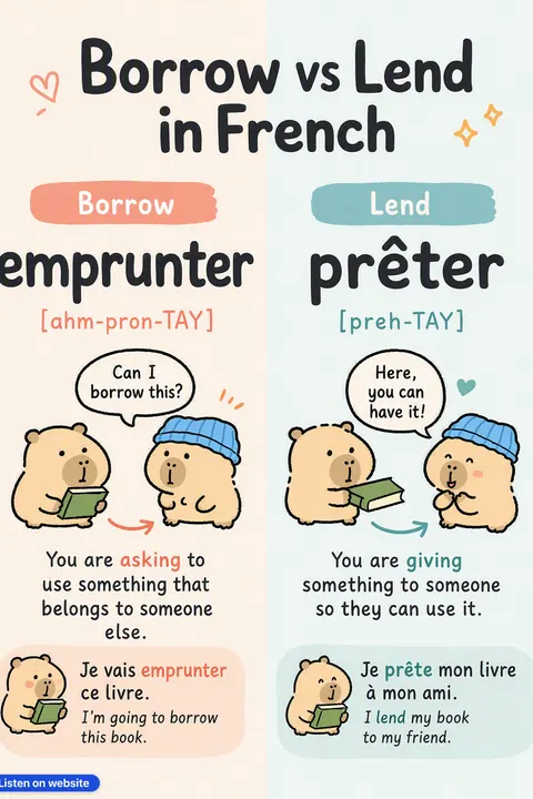 Borrow vs Lend in French vocabulary chart