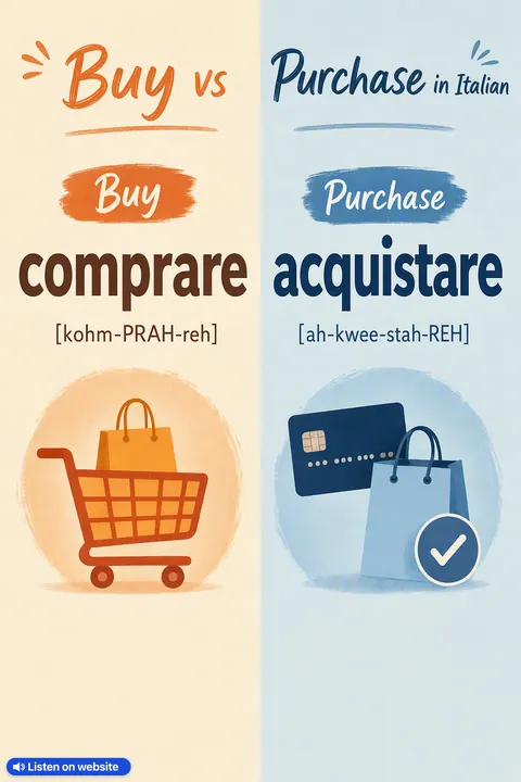Buy vs Purchase in Italian vocabulary chart