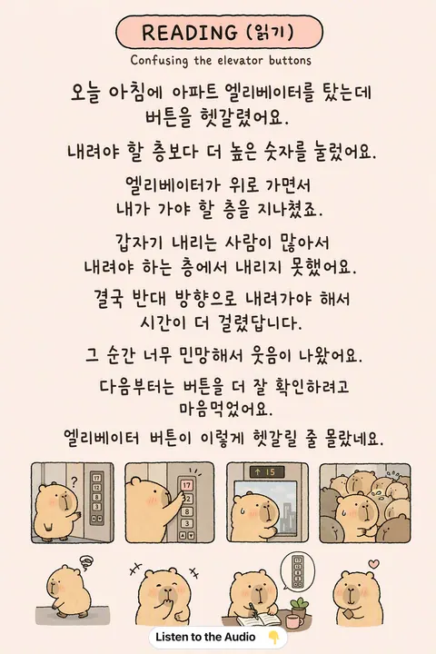 Confusing the elevator buttons in Korean vocabulary chart