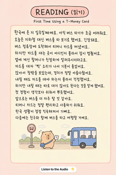 How to a T-Money Card in Korean vocabulary chart