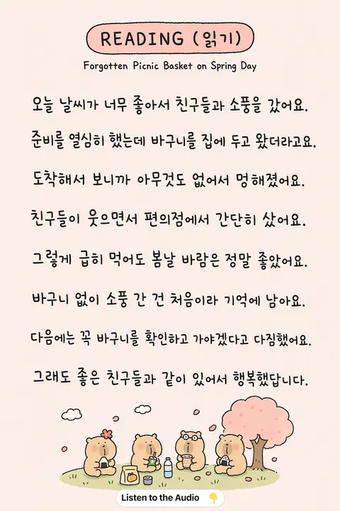 Forgotten Picnic Basket on Spring Day in Korean vocabulary chart