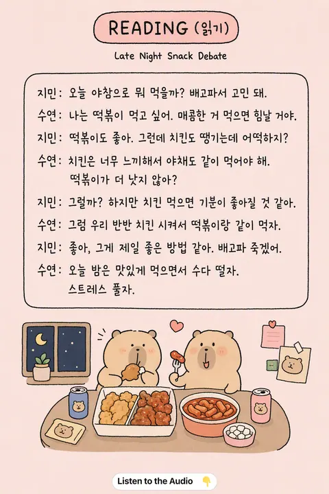 Late Night Snack Debate in Korean vocabulary chart
