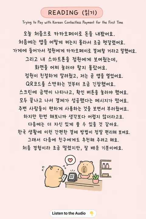 How to try to Pay with Korean Contactless Payment for the First Time in Korean vocabulary chart