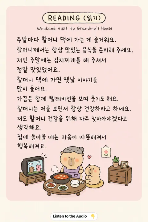 Weekend Visit to Grandma's House in Korean vocabulary chart