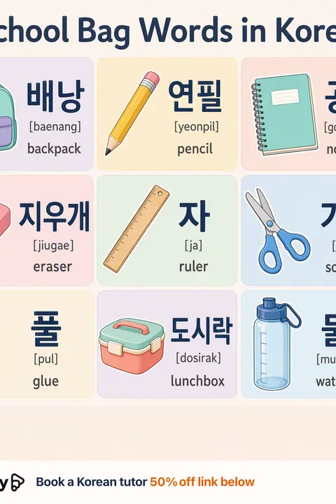 School Bag in Korean vocabulary chart