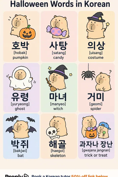 Halloween in Korean vocabulary chart