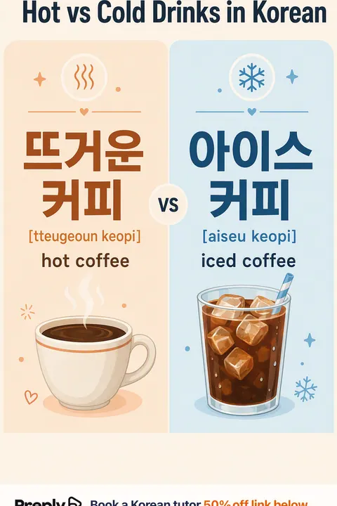 Hot vs Cold Drinks in Korean vocabulary chart