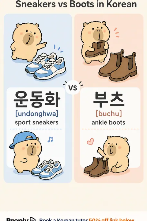 Sneakers vs Boots in Korean vocabulary chart
