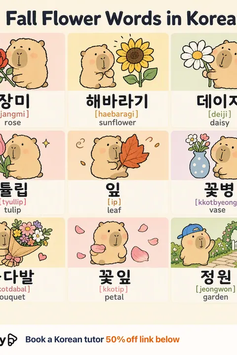 Fall Flower in Korean vocabulary chart