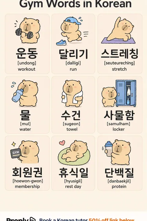 Gym in Korean vocabulary chart