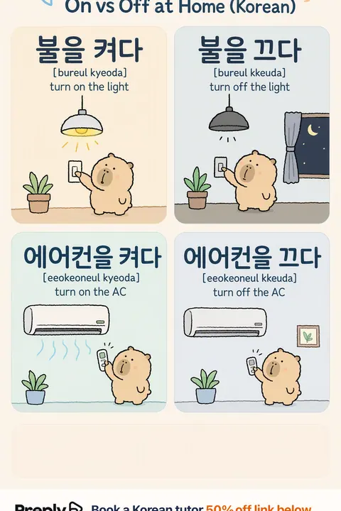 On vs Off at Home in Korean vocabulary chart