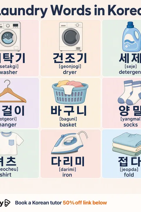 How to do laundry in Korean vocabulary chart