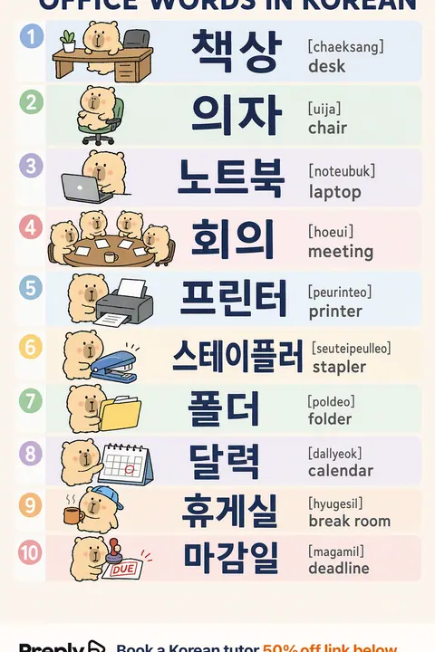 Office in Korean vocabulary chart