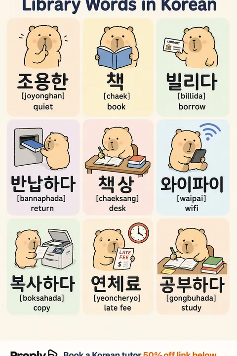 Library in Korean vocabulary chart
