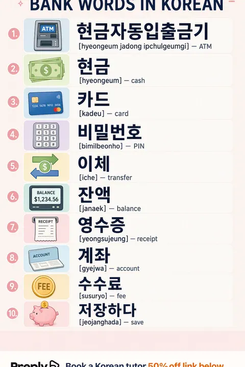 How to use a bank in Korean vocabulary chart