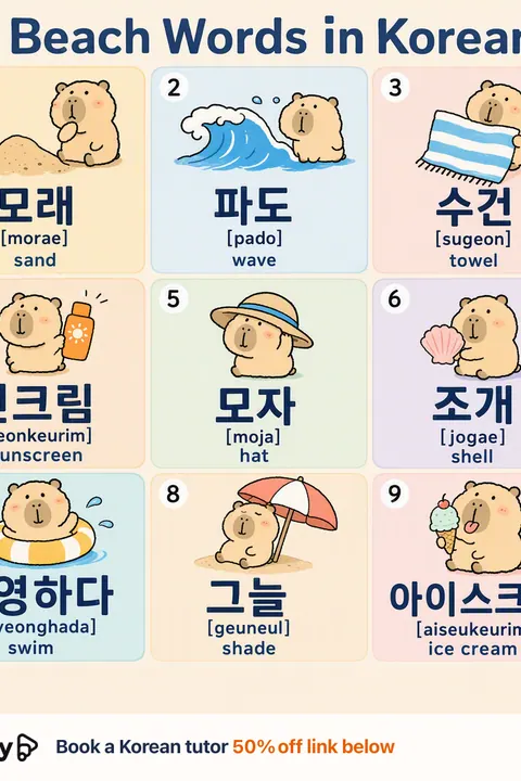 Beach in Korean vocabulary chart