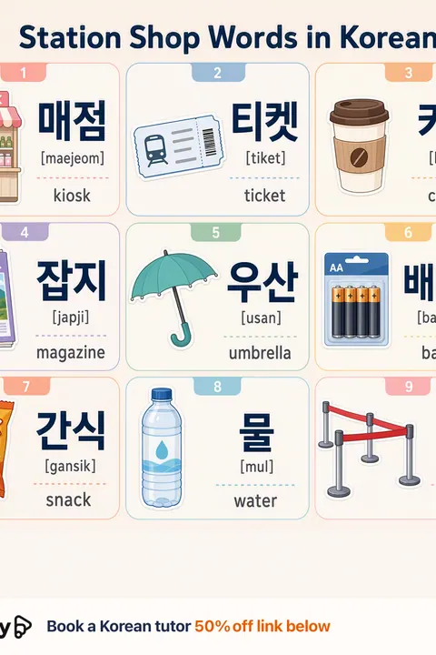Station Shop in Korean vocabulary chart