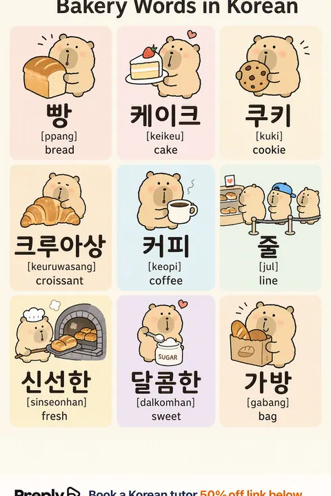 Bakery in Korean vocabulary chart