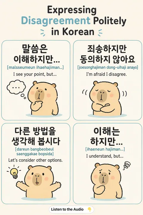 Expressing Disagreement Politely in Korean vocabulary chart