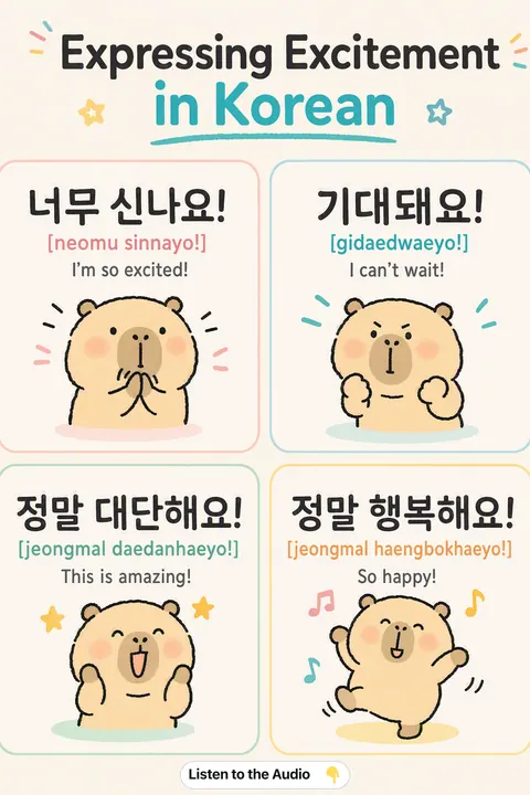 Expressing Excitement in Korean vocabulary chart