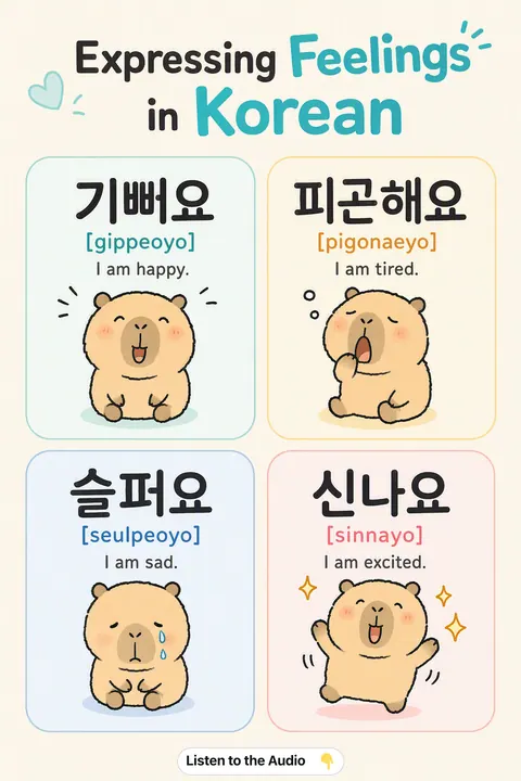 Expressing Feelings in Korean vocabulary chart