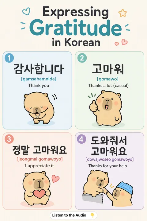 Expressing Gratitude in Korean vocabulary chart