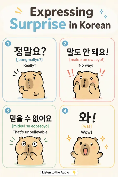 Expressing Surprise in Korean vocabulary chart