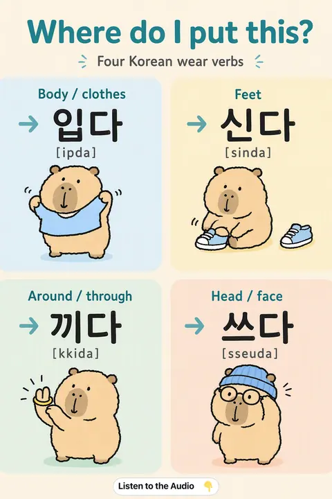How To Say Wear in Korean vocabulary chart