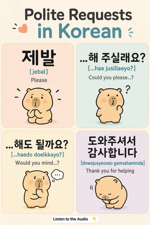 Polite Requests in Korean vocabulary chart