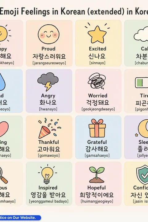 Emoji Feelings in Korean vocabulary chart