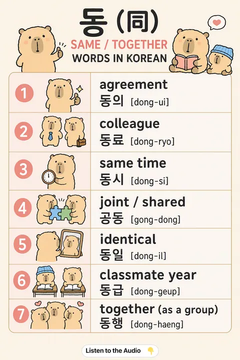 Hanja-dong-same in Korean vocabulary chart