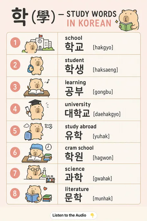 Hanja-hak-study in Korean vocabulary chart