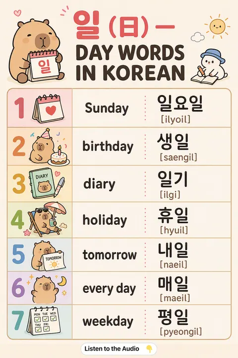 Hanja-il-day in Korean vocabulary chart