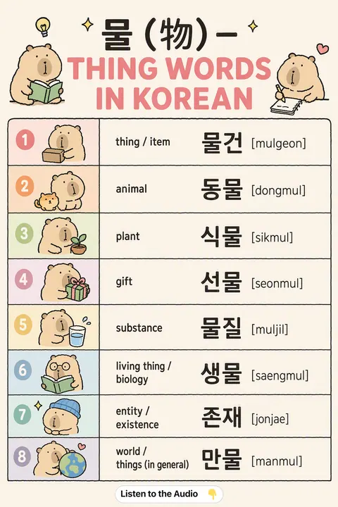 Hanja-mul-thing in Korean vocabulary chart