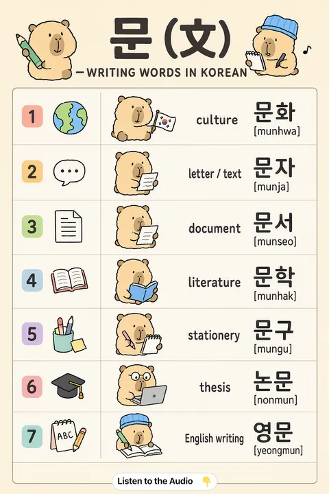Hanja-mun-writing in Korean vocabulary chart