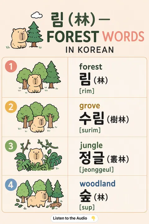 Hanja-rim-forest in Korean vocabulary chart