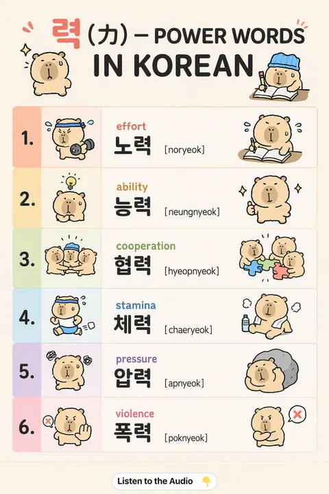 력 (力) — Power Words in Korean vocabulary chart