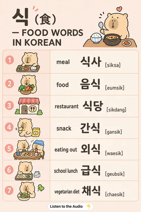식 (食) — Food Words in Korean vocabulary chart