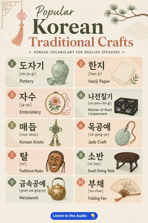 Popular Korean Traditional Crafts in Korean vocabulary chart