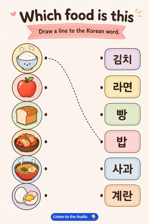 Match the Korean Word To the Food! in Korean vocabulary chart