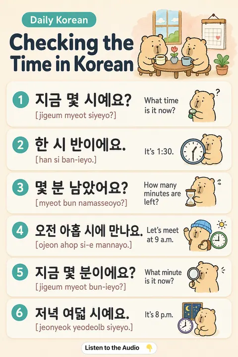 Checking the Time in Korean vocabulary chart