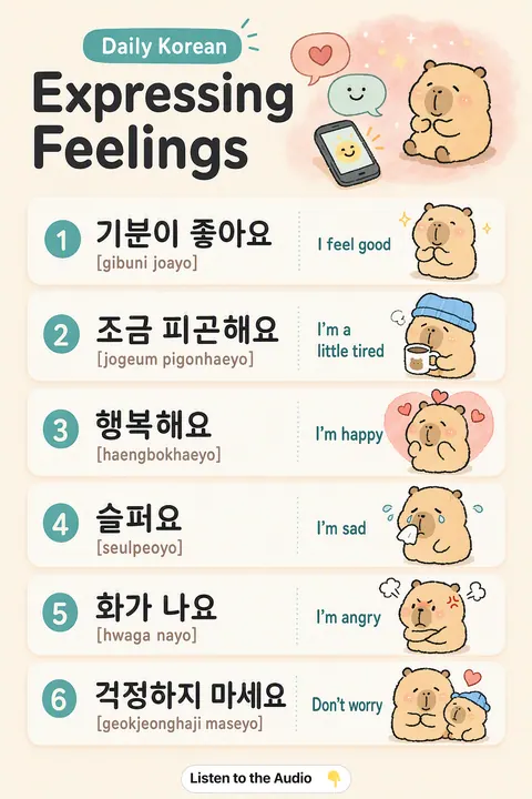 Expressing Feelings in Korean vocabulary chart