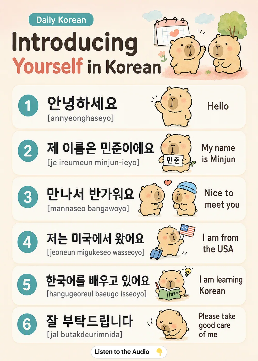Introducing Yourself in Korean — vocabulary chart for English speakers