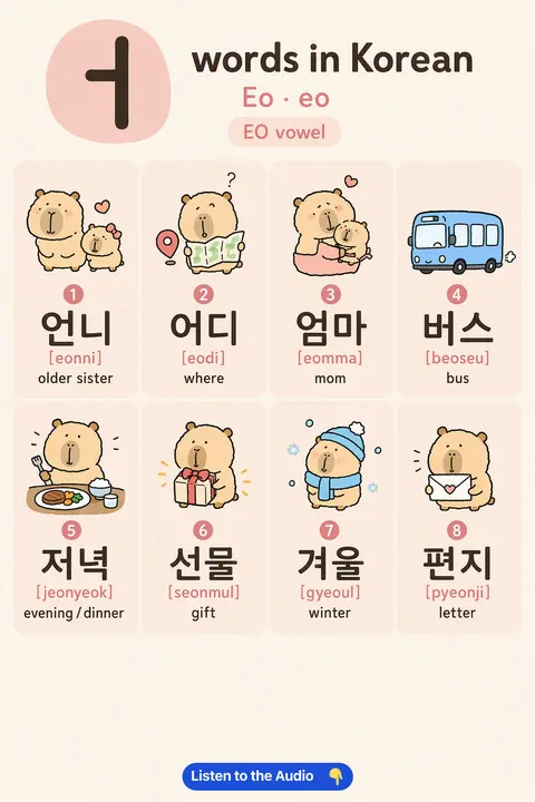 Learn ㅓ (eo) Sounds With These Everyday Words! in Korean vocabulary chart